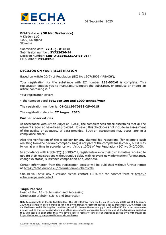 Сертификат ECHA